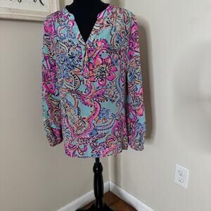 Lilly Pulitzer Tunic Flowy Silk Koi Fish In Love Size M